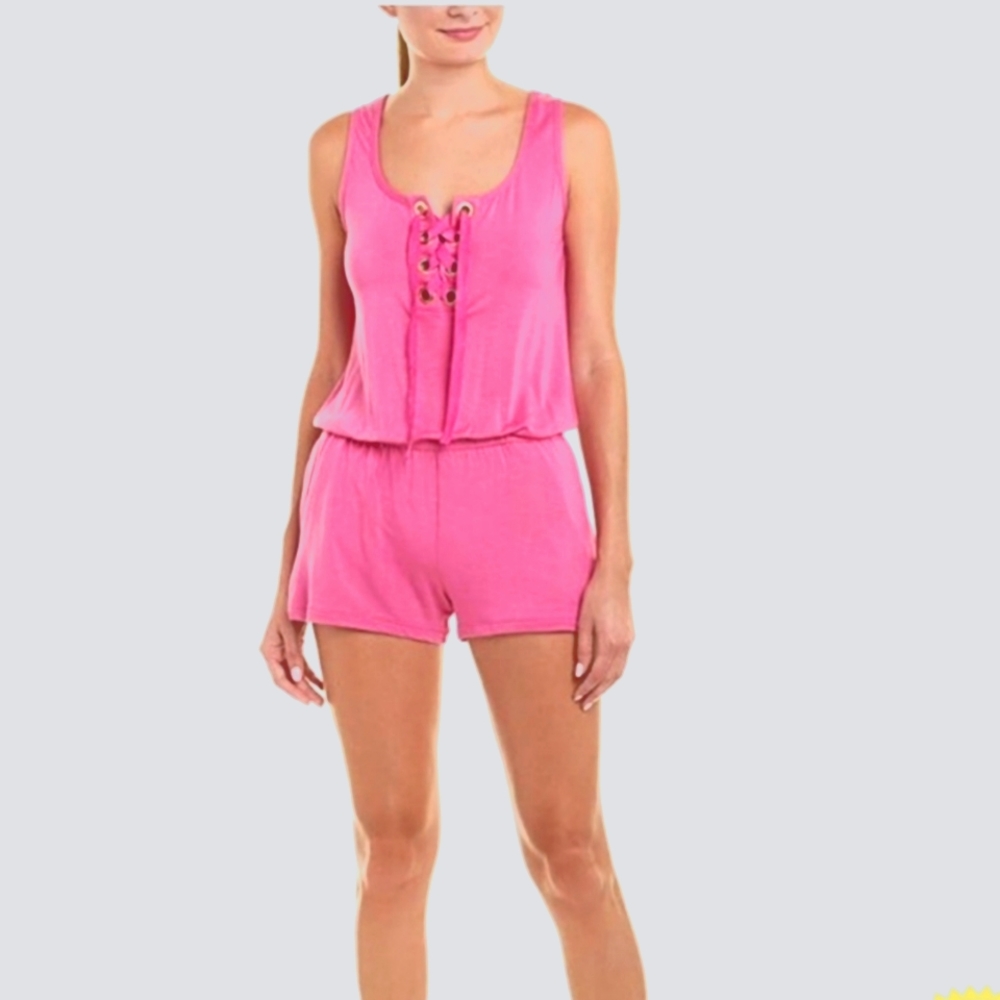 Trina‎ Turk Recreation Hot Pink Criss Cross Romper Barbiecore Size XS